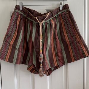 Free People Multistripe Drawstring Shorts - Brown, Green, Pink